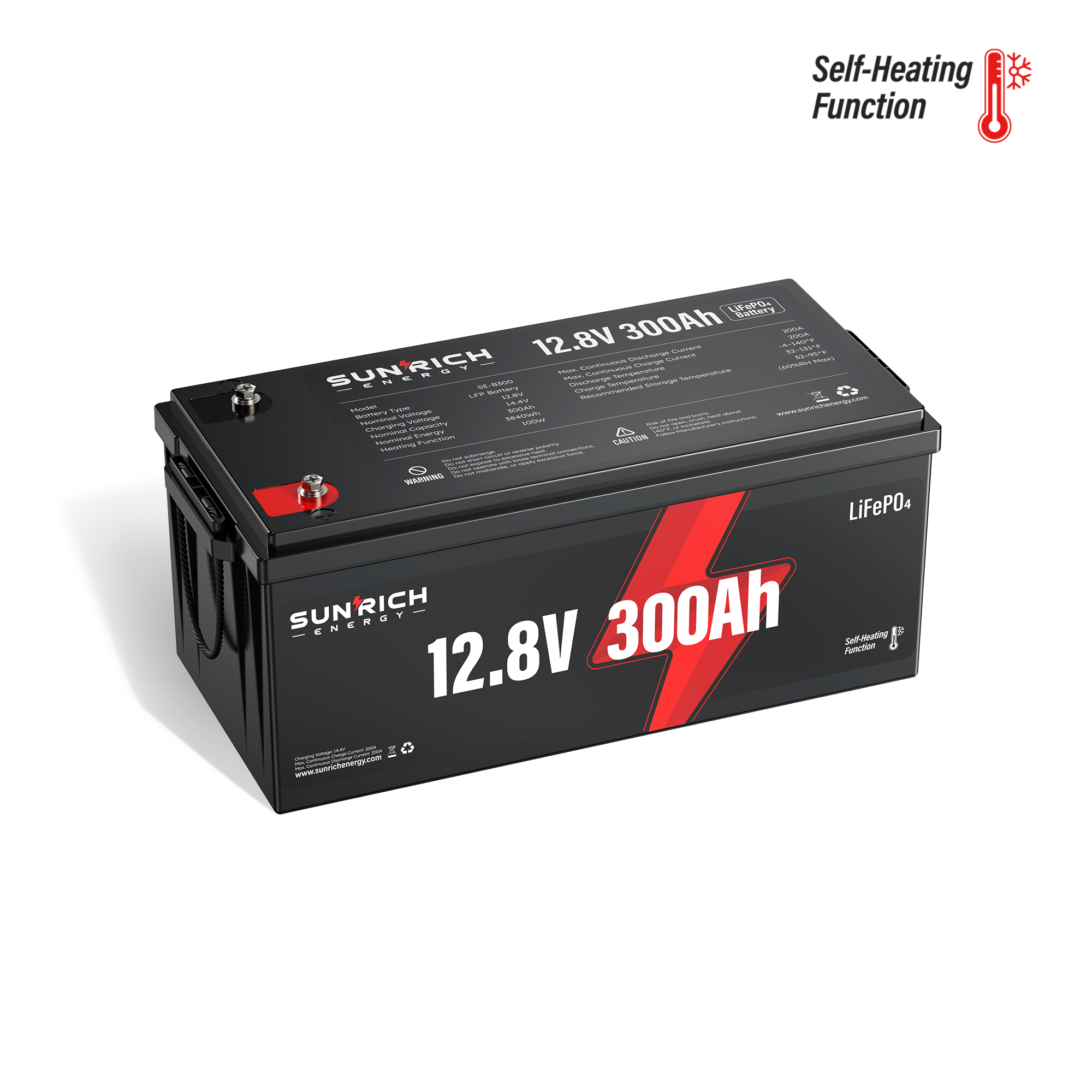 12V 300Ah LiFePO4 Battery | SUNRICH ENERGY 3840Wh Heated LiFePO4