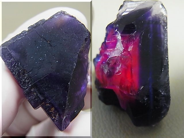 スペイン・アストゥリアス産ダークパープルフローライト原石（赤蛍光