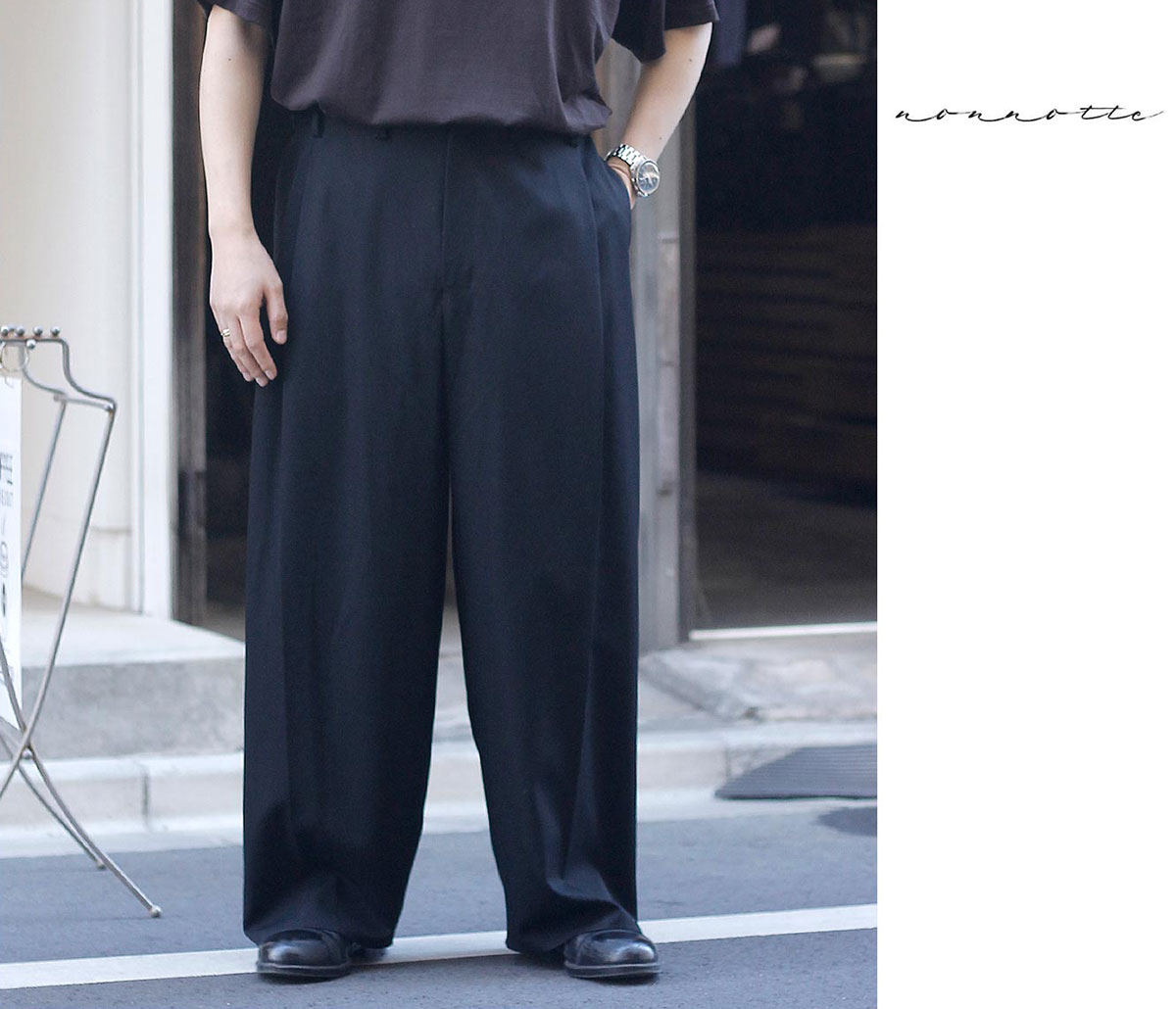 ノノット NONNOTTE ウール ギャバジン ドレーピング クロス ボックス