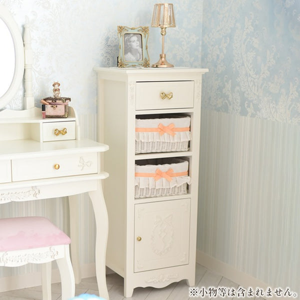 クリームシチューアンティークホワイトキャビネット引き出し付き
