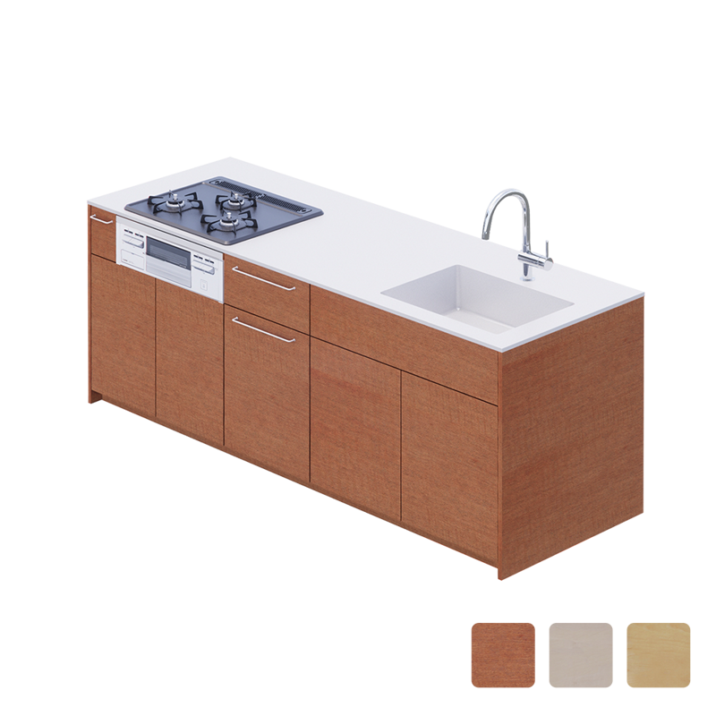 木製システムキッチン 対面型 W2440～2740 食洗機仕様 | KB-KC022-44