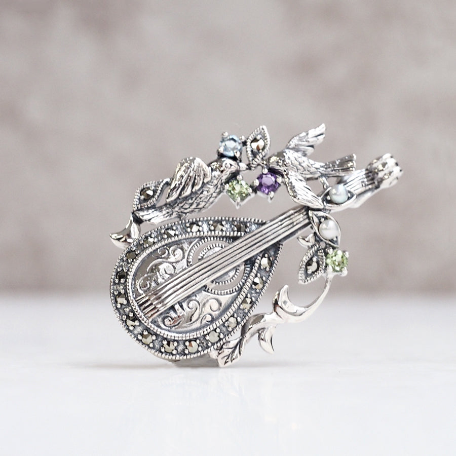 SVスリーカラーストーン ロマンティックリュートブローチペンダント