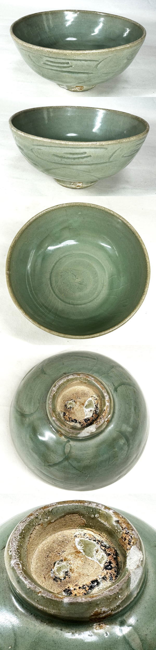 宋時代 龍泉窯青磁刻花茶碗 箱付 時代品 伝世品焼物 歴史唐物 WWTT185