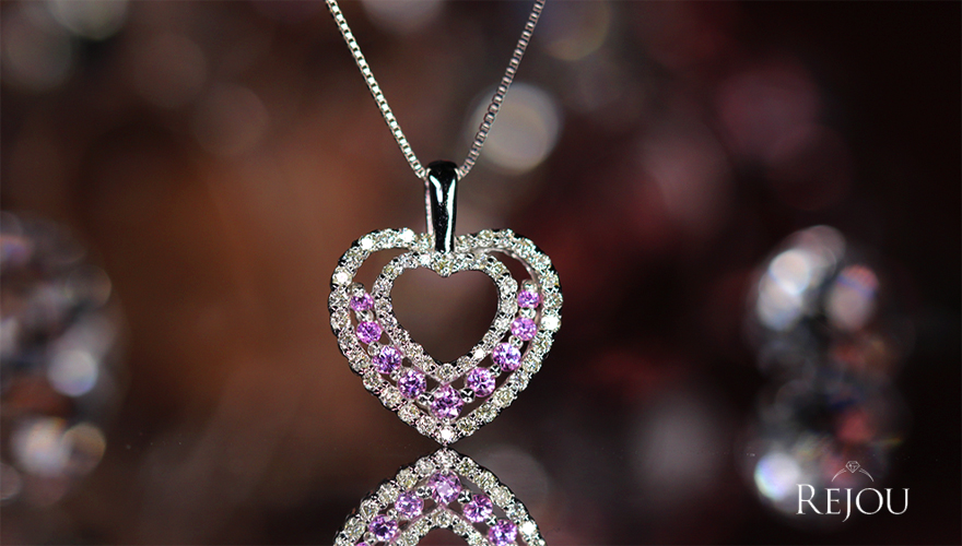 K18WG 笠原真寿美 クォーツ、ハートピンクサファイアペンダントトップ