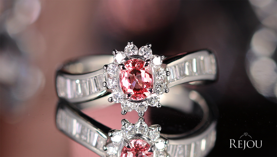 非加熱パパラチアサファイア 0.41ct ダイヤモンド 0.5ct プラチナ