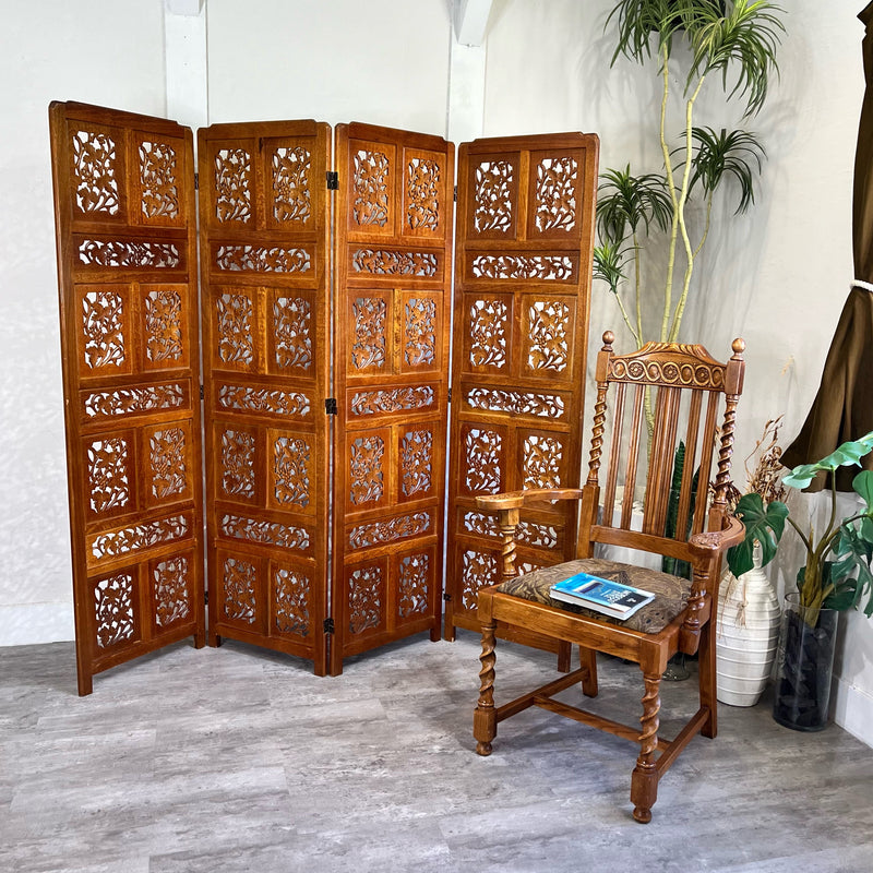 アジアン家具 4連パーテーション 透かし彫り 衝立 間仕切り 彫刻