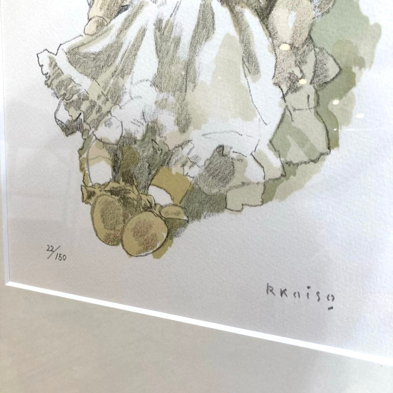 小磯良平 「フランス人形」 リトグラフ 22/150 中古 直筆サイン 絵画