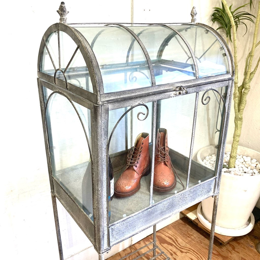 当時物】全面 ガラスケース 2段 店舗什器 飾棚 店頭 ディスプレイ