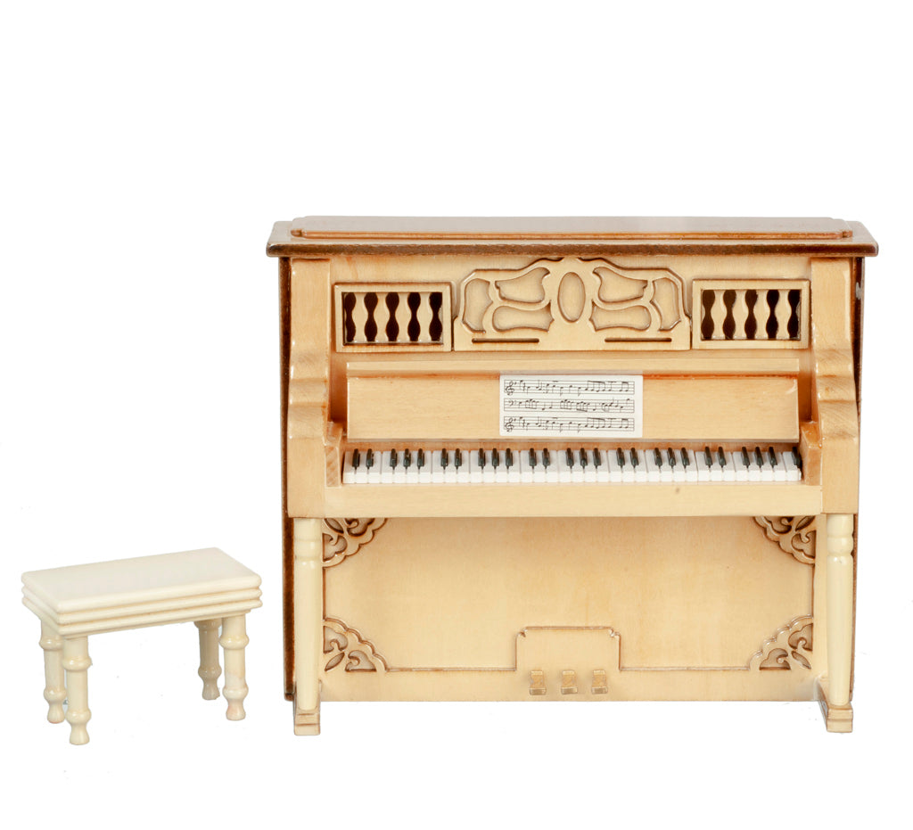 1 Inch Scale Dollhouse Miniature Upright Piano and Bench Musical