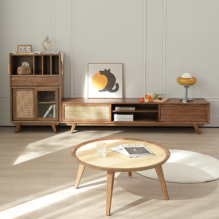 テレビ台 テレビボード ラタン扉 ブラウン ローボード