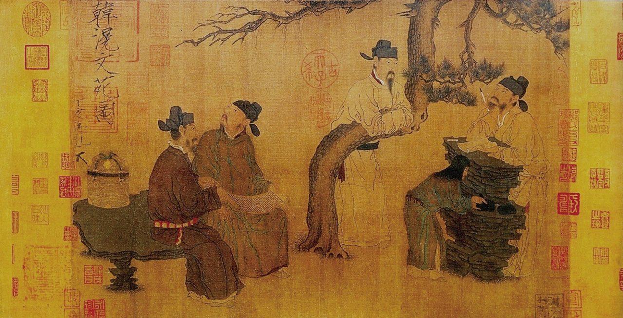 中国絵画 唐代の絵家 名家唐時代 韓滉（最作)五牛図 乾隆皇帝など题