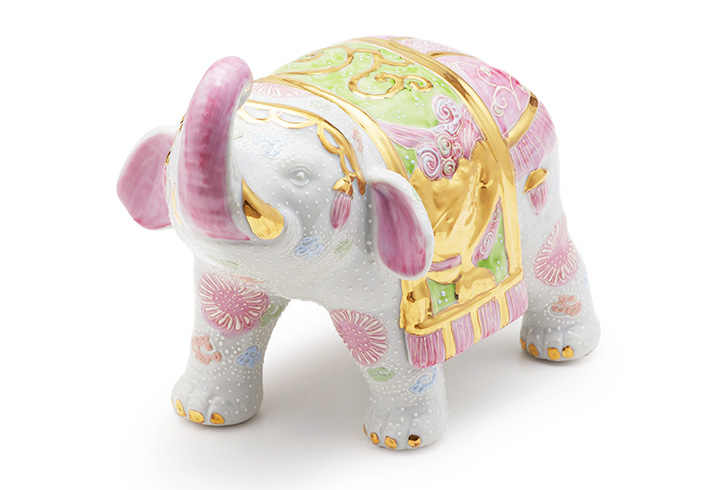九谷焼 凸盛コレクション 象 白盛（ピンク）