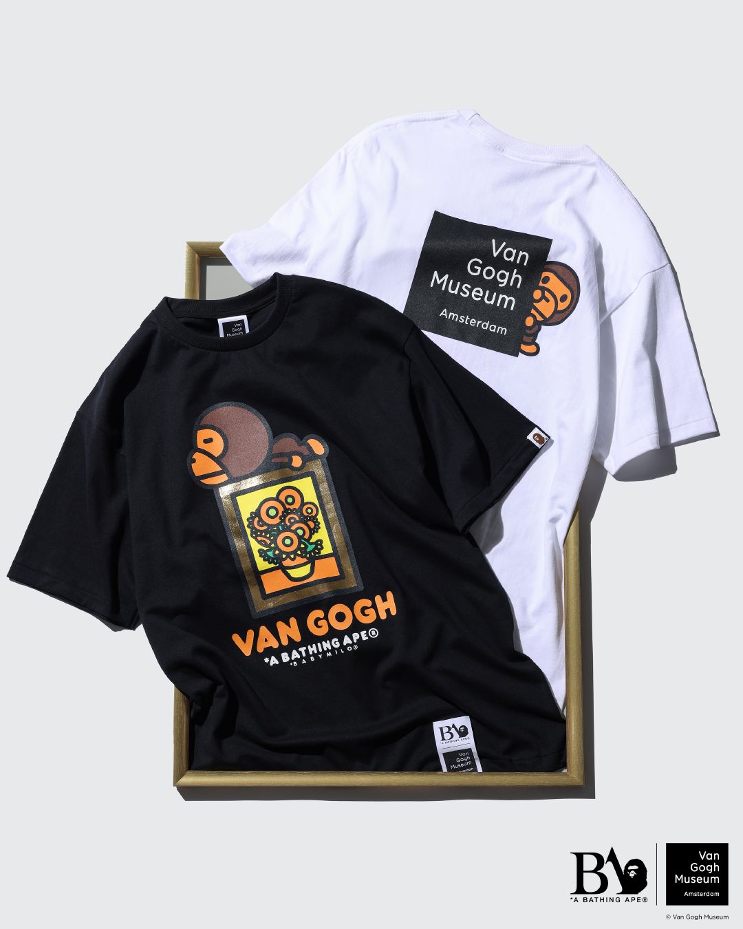 L BAPE X VGM COLLEGE TEE Tシャツ 白 ゴッホ カレッジ L BAPE X VGM