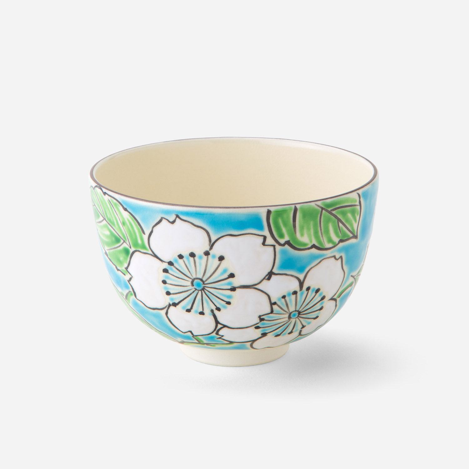 京薩摩 花柄手描き抹茶茶碗 京薩摩 マイセン風バラのブーケの抹茶茶碗