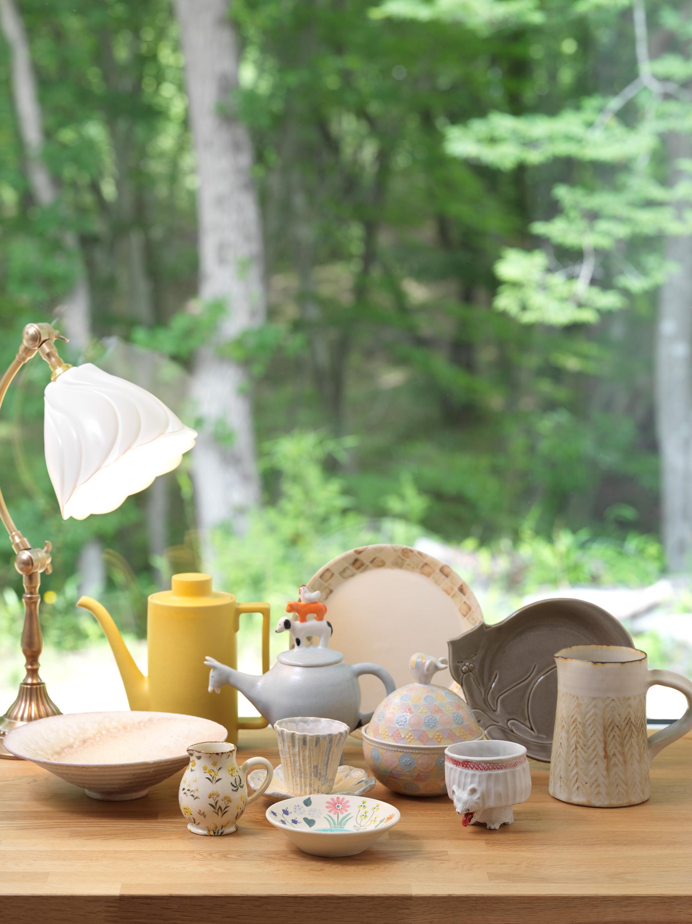 OZ.FACTORY 小堤晶子さんの作品 笠間焼 マグカップ、小鉢、ブローチ