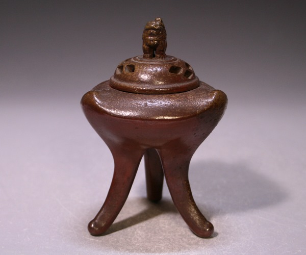 備前焼 古備前 備前国伊部村・木村盛治清近作 牛と寿老人 香炉仕立