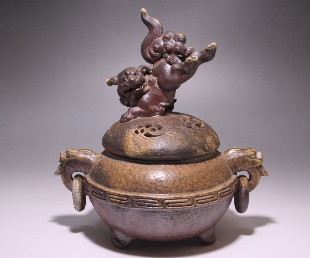 獅子香炉 香炉 備前 陶器 銘あり 訳あり 欠け 【公式通販】