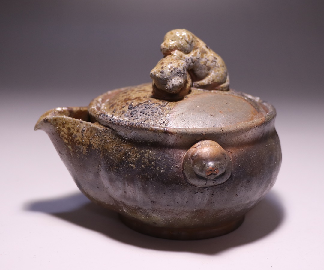 備前焼 宝瓶 在銘 茶道具 煎茶器 陶印有 青 備前焼 青備前 宝