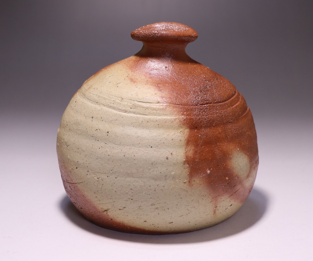 岡山県重要無形文化財 金重有邦 備前焼 「伊部ヒダスキ手付鉢」 共箱合