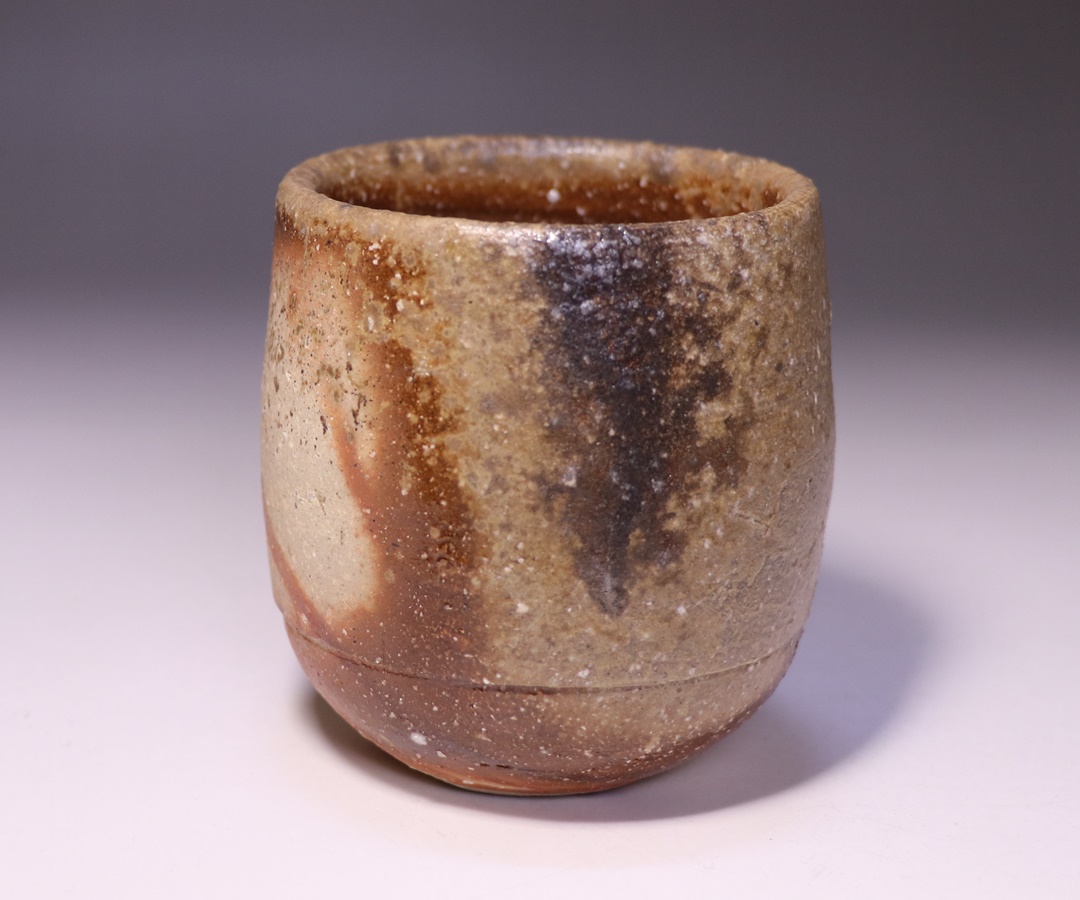 伊勢崎淳 ☆ 備前ぐい呑 ☆ 共箱共布栞 ☆ 緋襷のデザイン綺麗