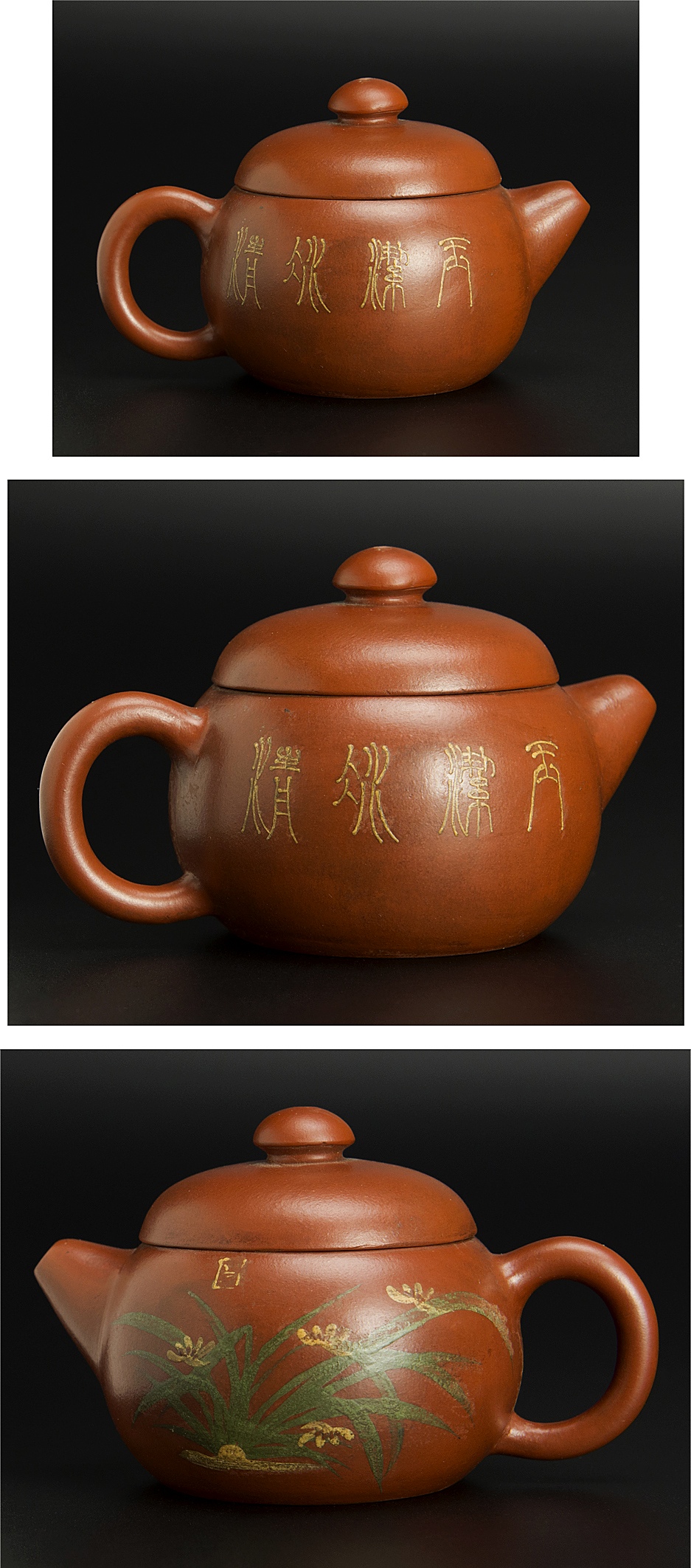 Tetsai 中国 紫砂 朱泥 漢詩刻 急須 茶壷 V R8597 Tetsai 中国 紫砂 朱