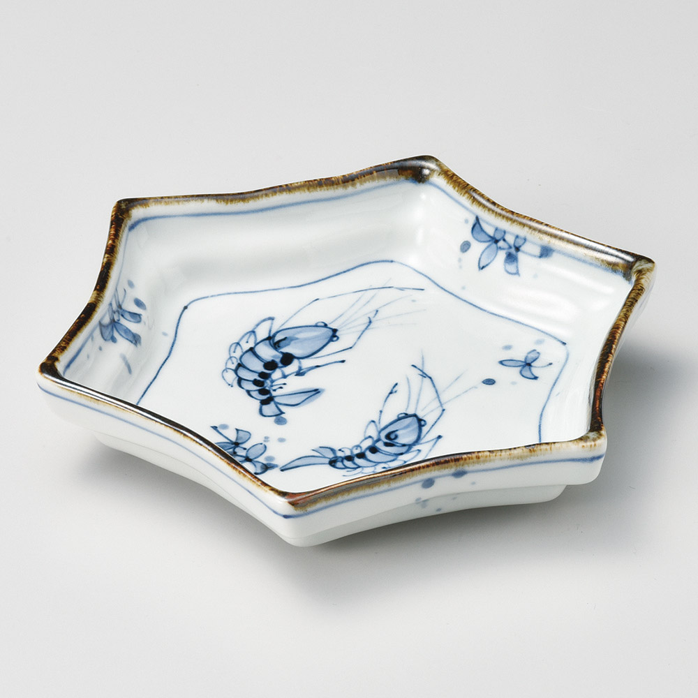 吹墨エビ六角 6寸皿(和風変形皿(中サイズ))|食器通販の陶磁庵