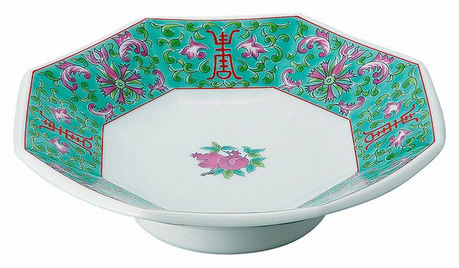 緑彩宝華 八角6.0シューマイ皿(中華食器,皿,八角皿)|食器通販の陶磁庵