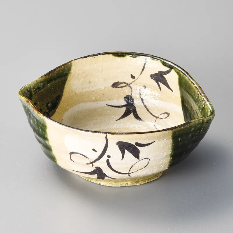 織部焼 唐草面鉢 扇形皿5枚セット 織部焼 唐草面鉢 扇形