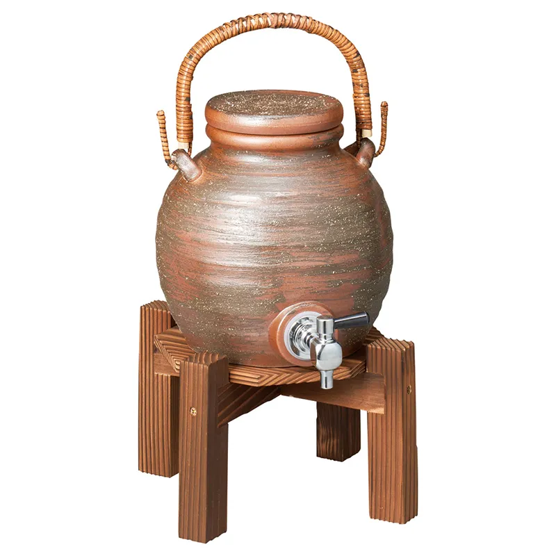 灰釉手付焼酎サーバー（ラジウム入り）焼杉台付(和食器,酒器（陶磁器製