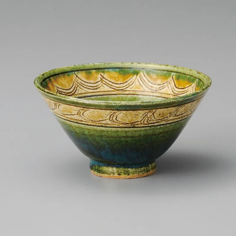 黄瀬戸織部平茶碗(陶器製ごはん茶碗)|食器通販の陶磁庵