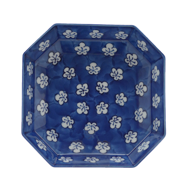 1696 林源右衛門 染付 古染風 梅紋 銘々皿 角皿 5客