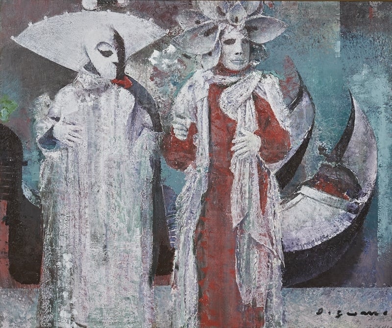 奥野北雄 真作 【般若】 油彩画 絵画 二元会常任委員審 桜