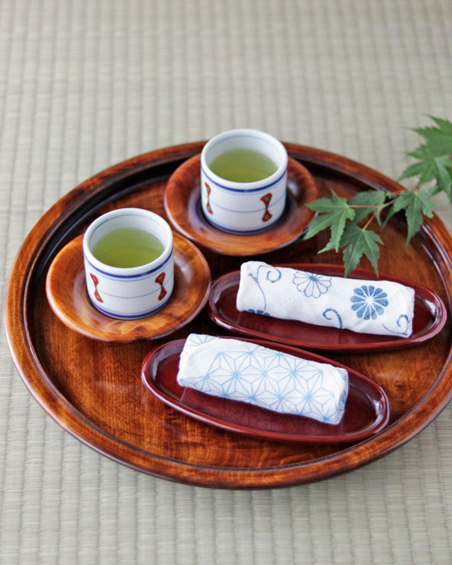 籃胎漆器 お盆 果物籠菓子器 茶托 5枚 おしぼり受け 5個 計12