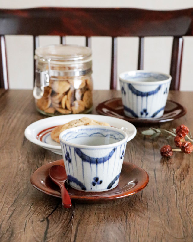 愛媛県 砥部焼 染付 鳥柳紋 猪口 地方窯 古伊万里 愛媛県 砥部焼 染付