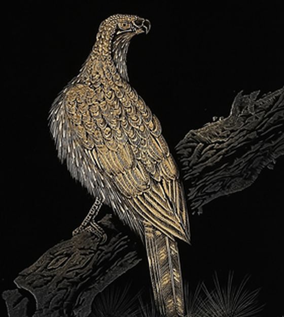 輪島塗沈金額装 鷹 漆額 松に鷹沈金は、輪島ならではの加