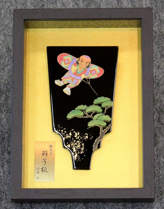 美品、輪島漆器・輪島塗本舗・【二羽の鶴】名工正望刻、輪島塗金箔