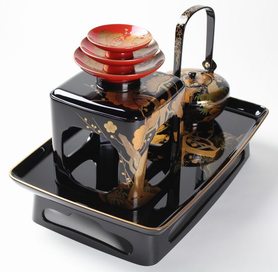 時代 輪島塗 沈金 松竹梅 酒器揃 徳利 一対 時代 輪島塗 沈金 松竹梅