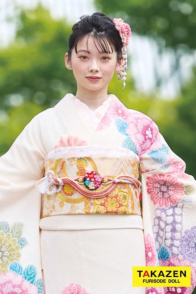 藤娘きぬたや 落款入 総絞り 振袖 桜文様 正絹 躾糸付き