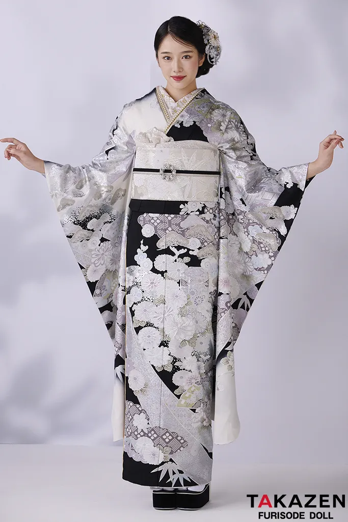 高級古典 関芳/最高級金彩刺繍友禅 黒/シルバー レース かっこいい