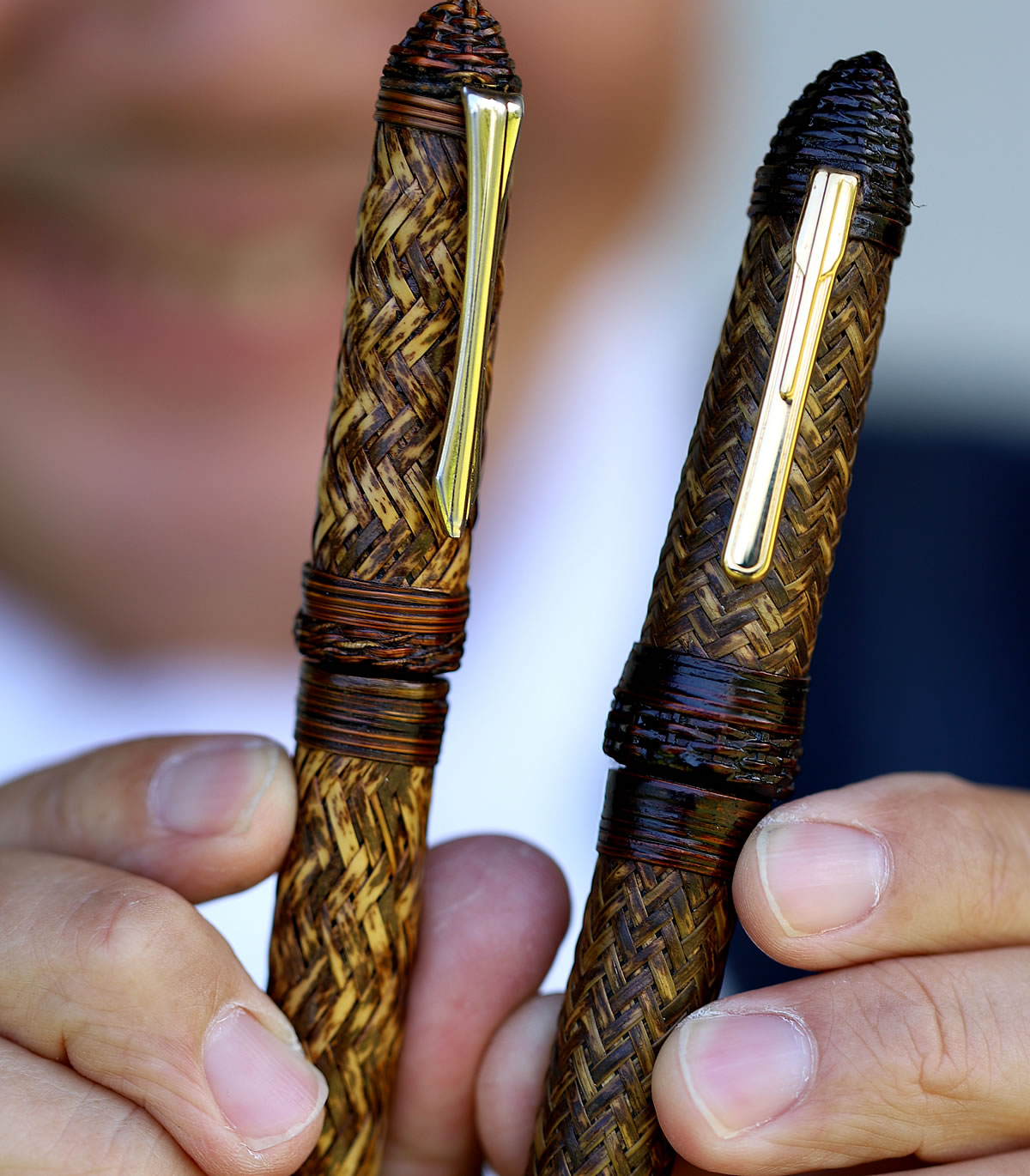 プラチナ 蝕刻「竹と雉」万年筆 18Kペン先 竹編み 茣蓙目 『茣蓙目網