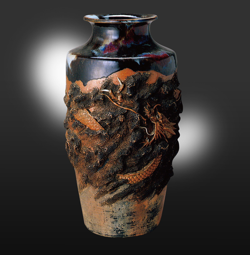 隅田焼 二代 井上良斎 立体造形花瓶 東京焼 横浜焼