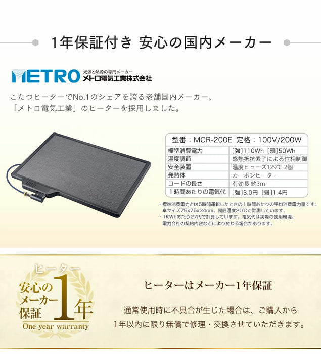 楽天市場】こたつ こたつテーブル 正方形 フラットヒーター 75×75cm