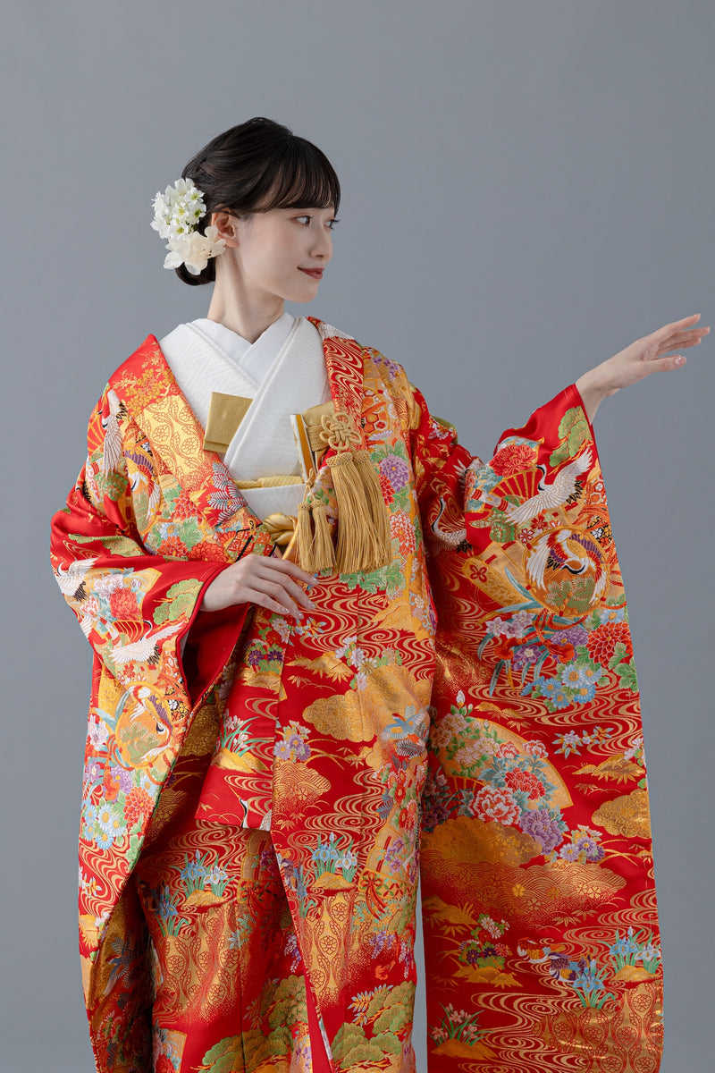 檜扇御所車に鶴｜白無垢・色打掛レンタルなら結婚式着物専門の【THE