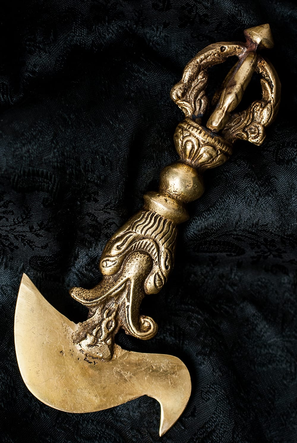 特大サイズ チベット密教法具 三面憤怒尊 カルタリ鉞斧曲刀 金剛 29cm