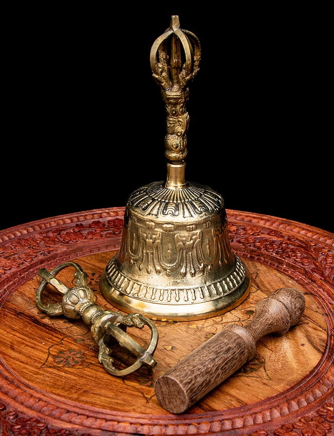 密教法具・金剛鈴（ガンター）と金剛杵（ヴァジュラ）のセット【高さ