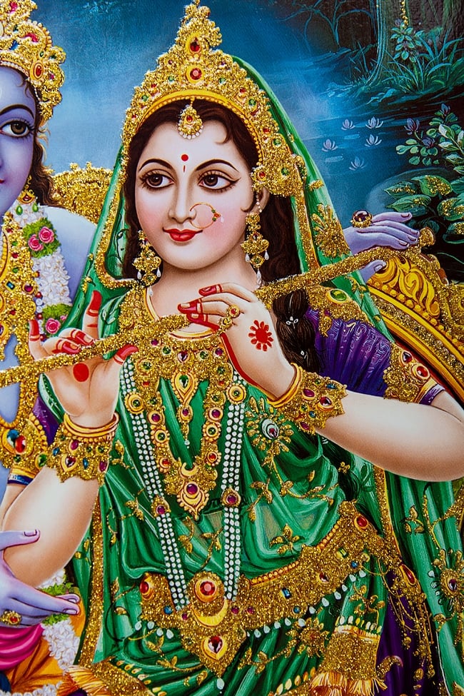 クリシュナ／ヒンドゥー教：油彩 金彩 クリスタル装飾 額装