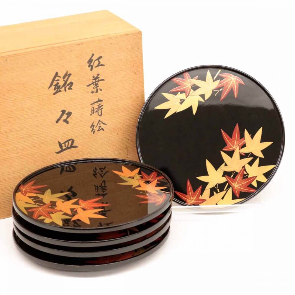 菓子盆 銘々皿 螺鈿 箸 木箱 共箱 漆器 花文様