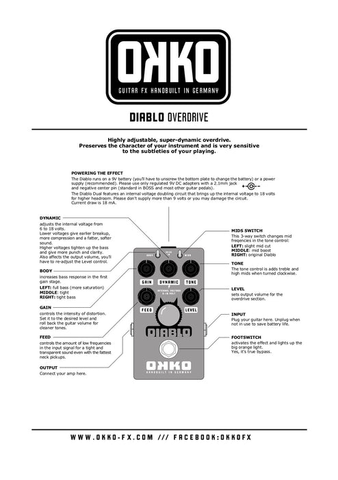 Okko FX Diablo Single Channel Overdrive Guitar Pedal — Truetone Music