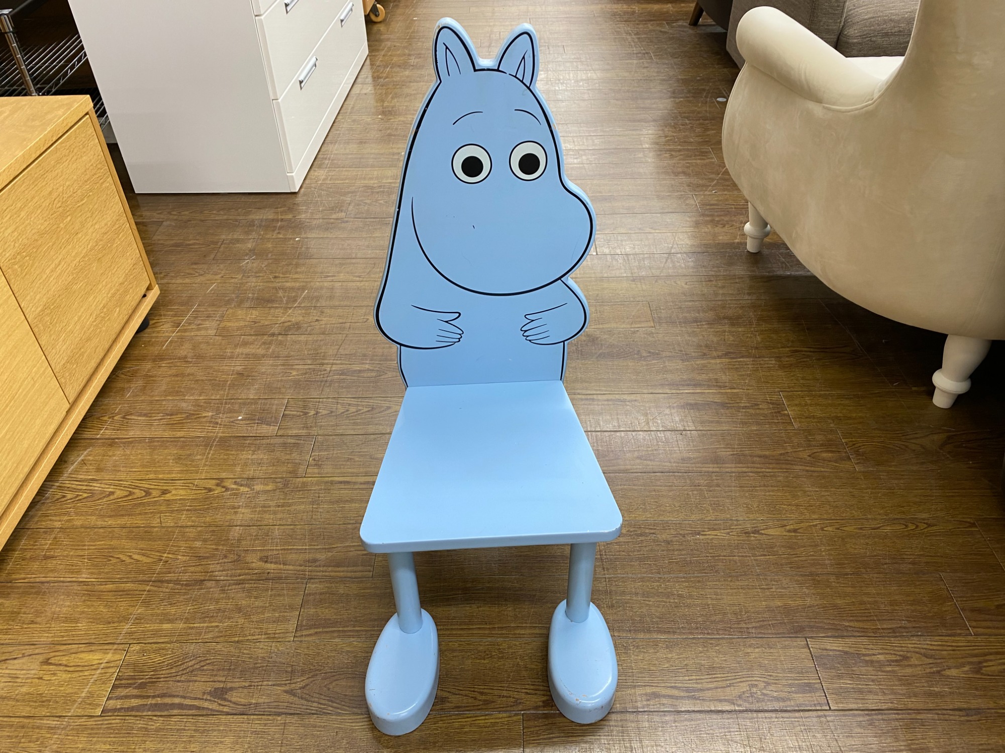 希少品】ムーミン 木製 子供用チェア 水色 ストア 木製BOXチェアー
