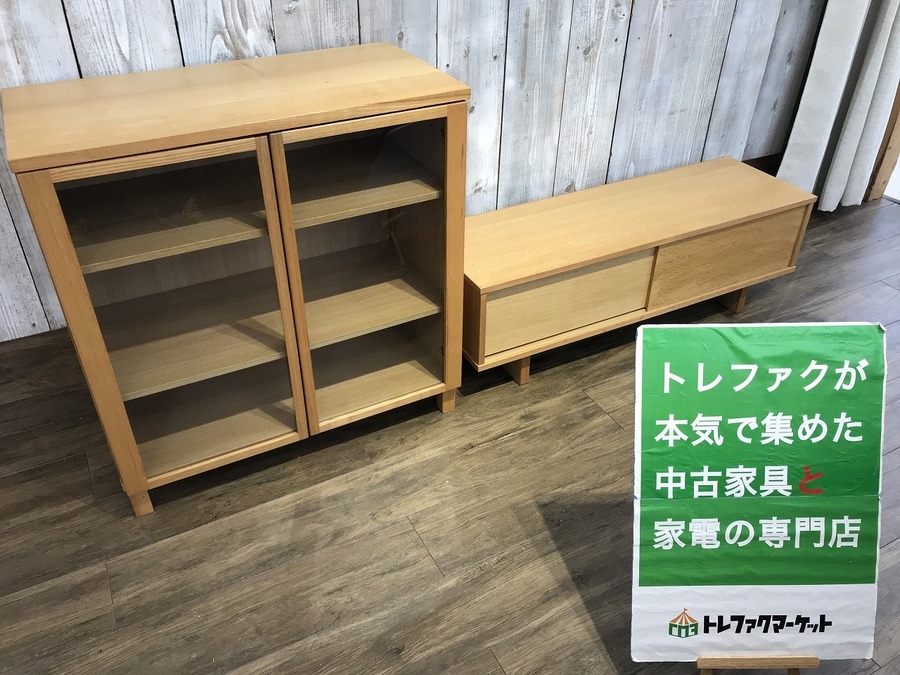 廃番品】無印良品 オーク材キャビネットガラス扉（引戸タイプ） 無印